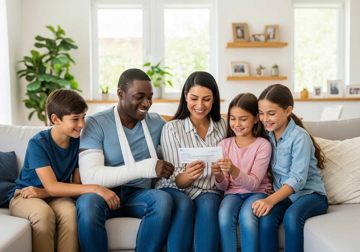 Family celebrating pre-settlement funding